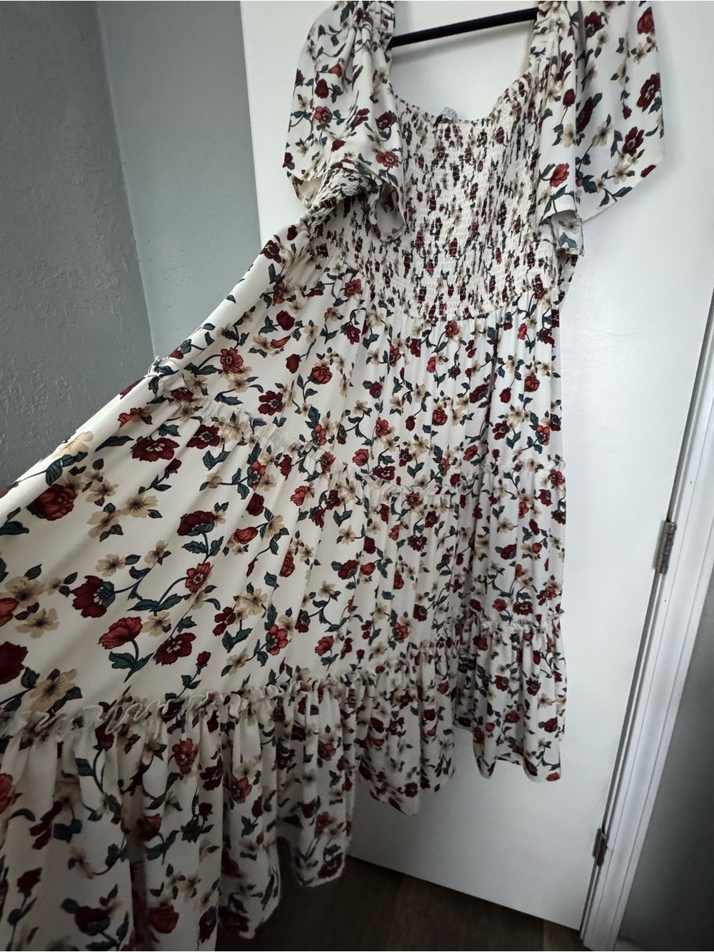 IVY CITY Smocked Floral Maxi Dress - White with Red Rose Print - Picture 5 of 5